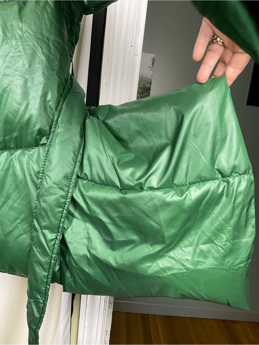 Ashley Stewart Emerald Green Asymmetrical Quilted Belted Puffer Coat - Picture 7 of 15